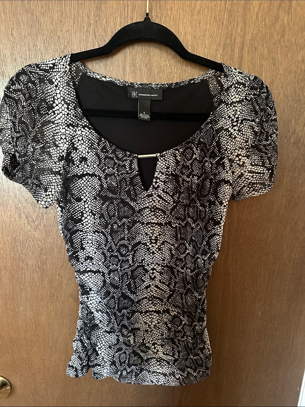 INC International Concepts Black & White Snake Print Short Sleeve Top